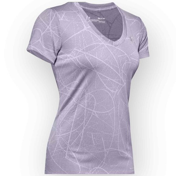 Under Armour Women's Tech V-neck Marble Jacquard Top - Purple Haze Extra Small - Picture 4 of 7